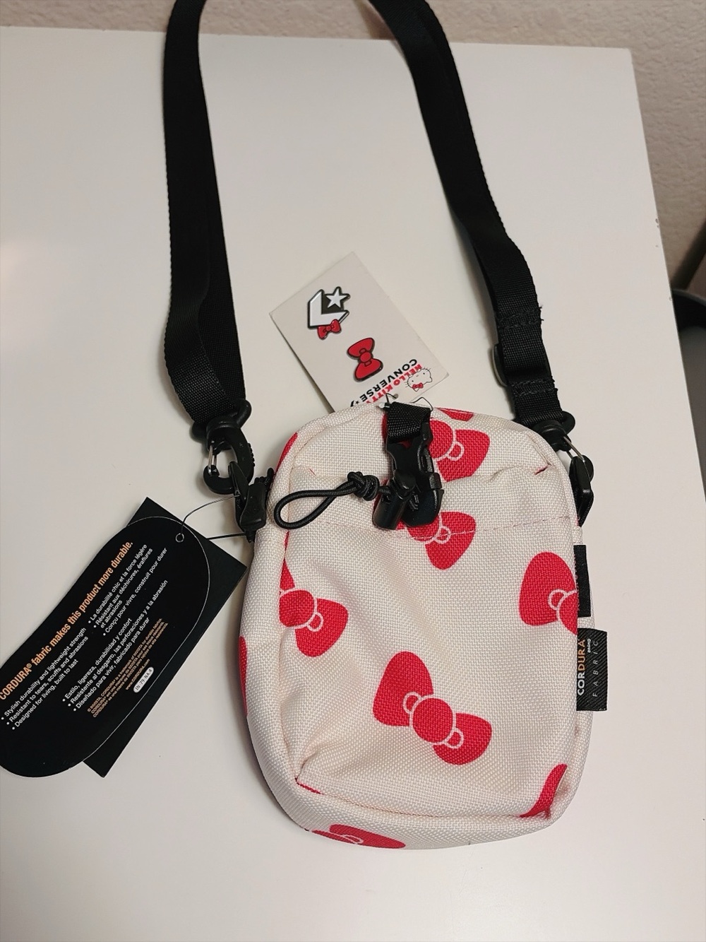 ⁠Converse x Hello Kitty CORDURA Pouch Bag w Strap & Enamel Pins Red Bow 10008211
